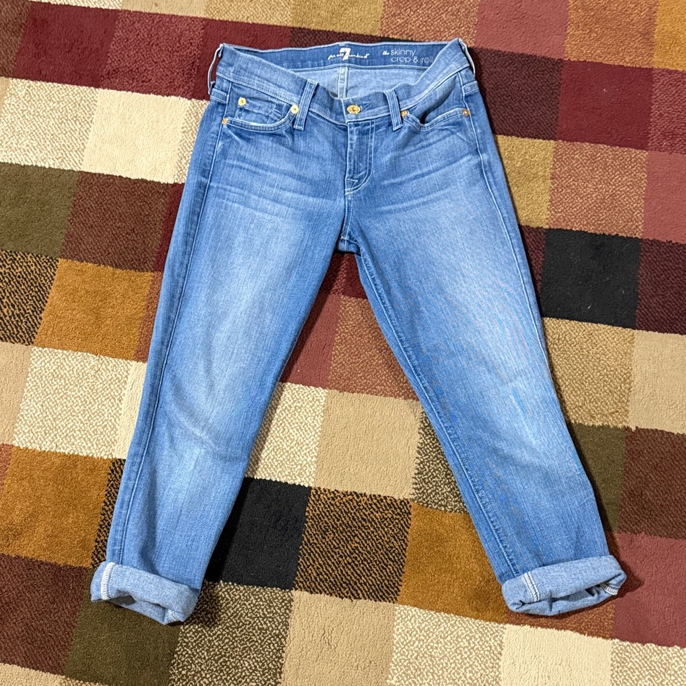 7 For All Mankind Light Blue Cropped Skinny Jeans